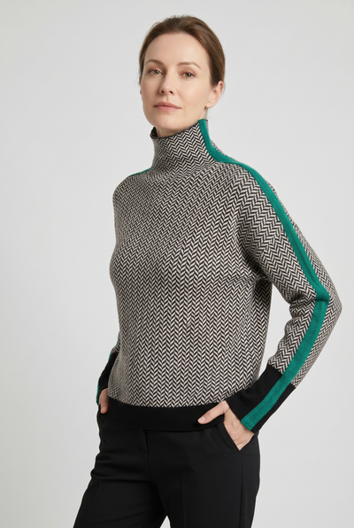 Pull Femme | Col Roulé Chevrons Bande Contrastée - 5