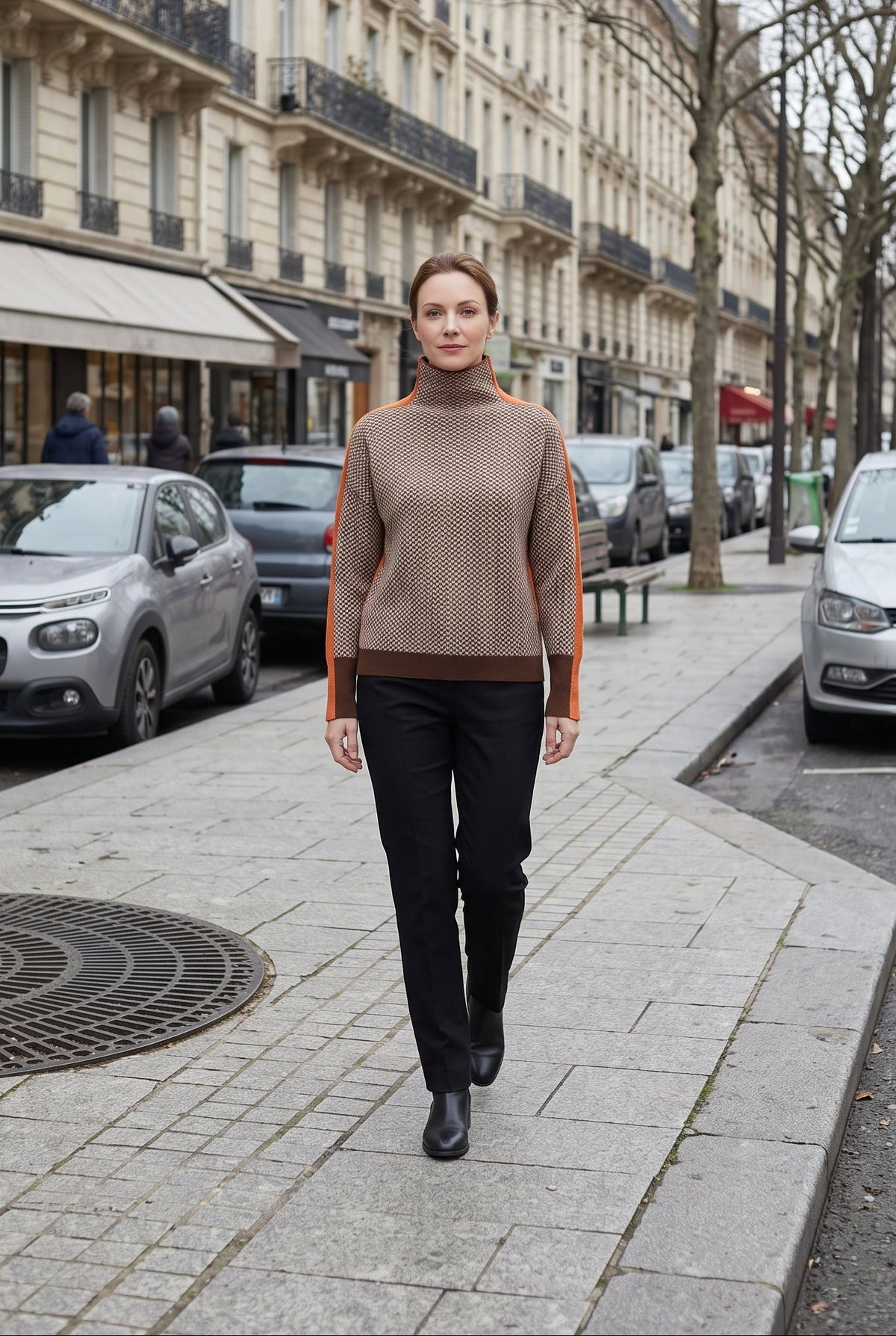 Pull Femme | Col Roulé Chevrons Bande Contrastée - 6