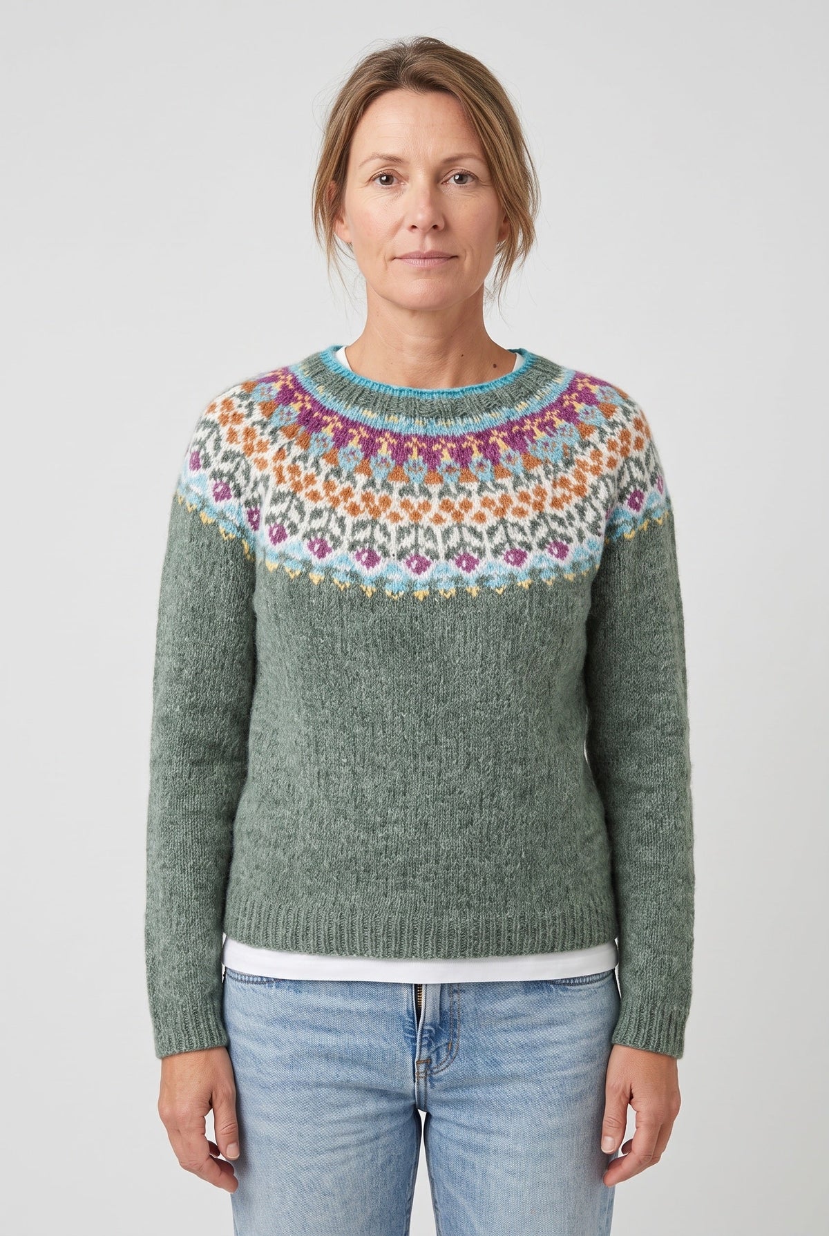 Pull Femme | Jacquard Empiècement Géométrique Col Rond Côtelé - 1
