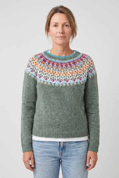 Pull Femme | Jacquard Empiècement Géométrique Col Rond Côtelé - 1