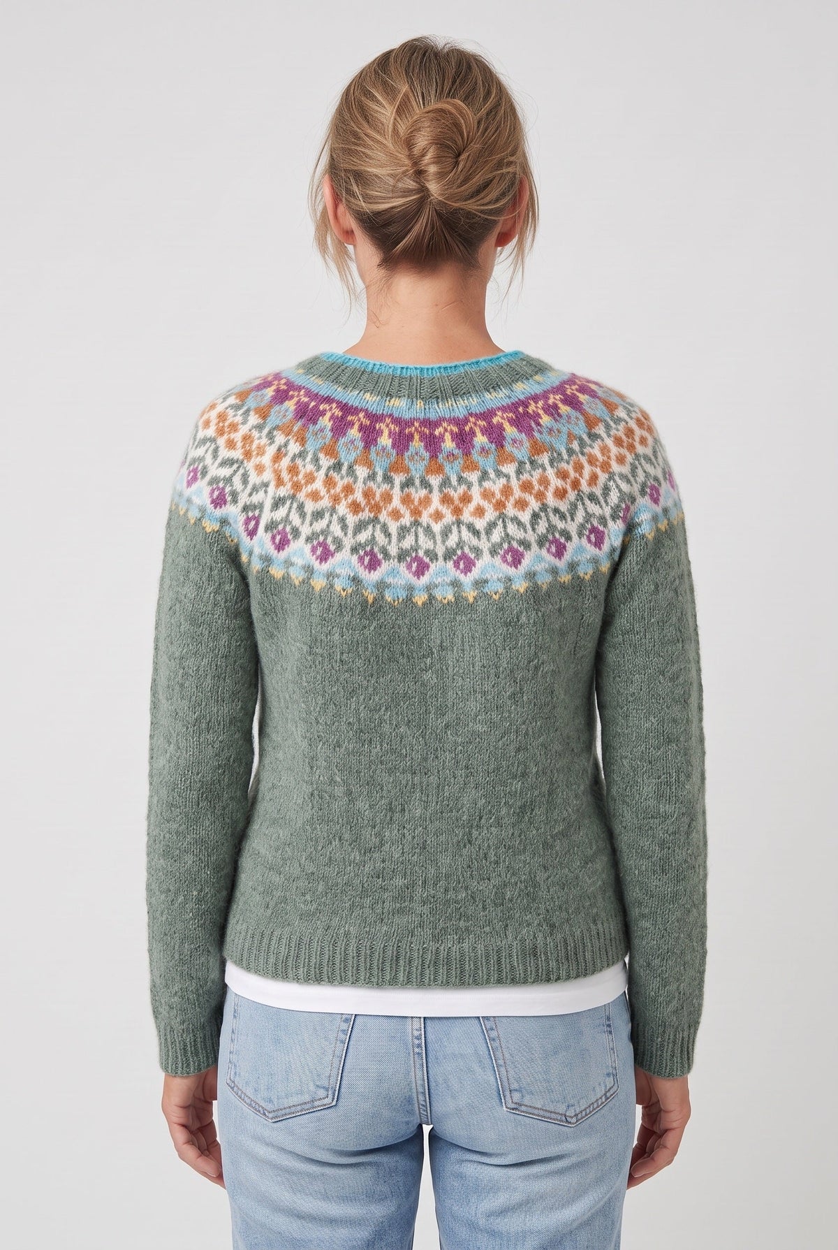 Pull Femme | Jacquard Empiècement Géométrique Col Rond Côtelé - 2