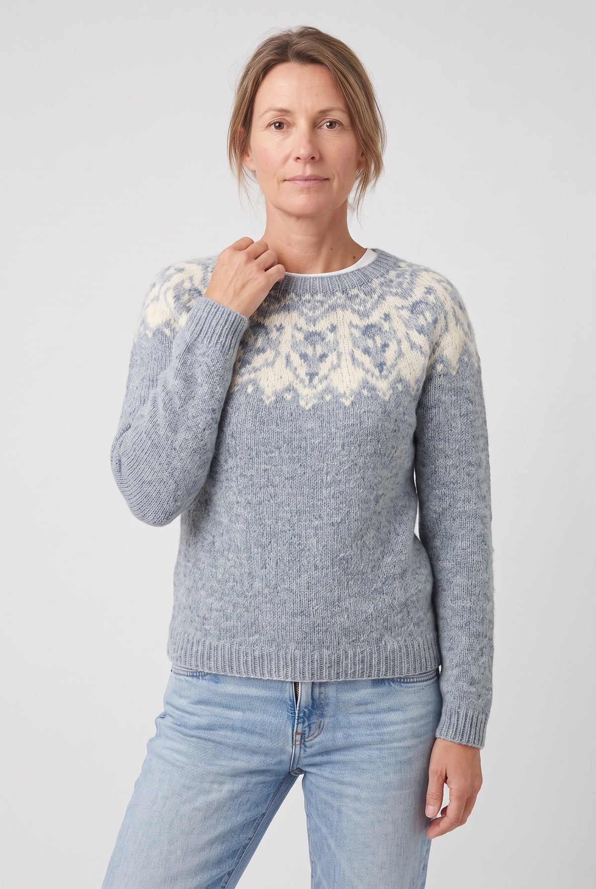 Pull Femme | Jacquard Empiècement Géométrique Col Rond Côtelé - 6