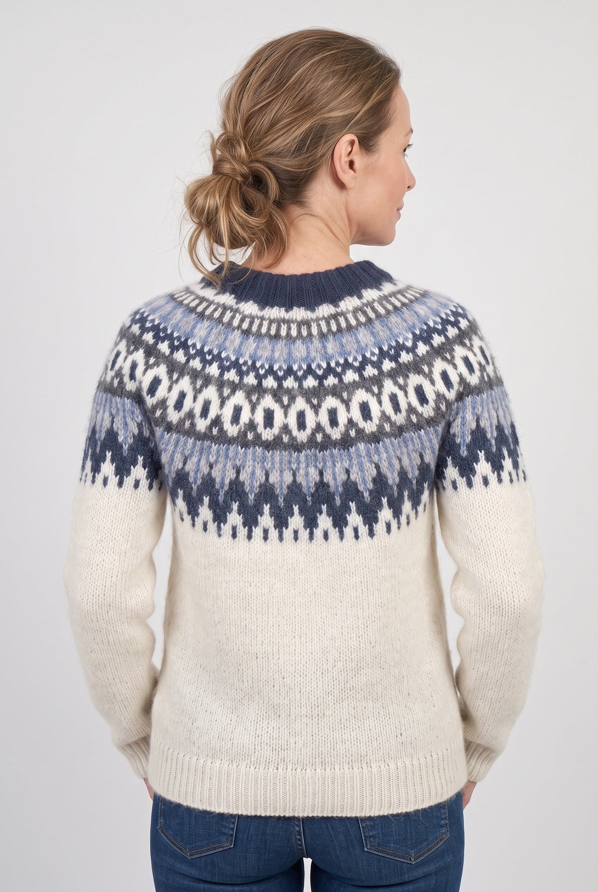 Pull Femme | Jacquard Empiècement Nordique Col Rond Bords Côtelés - 2