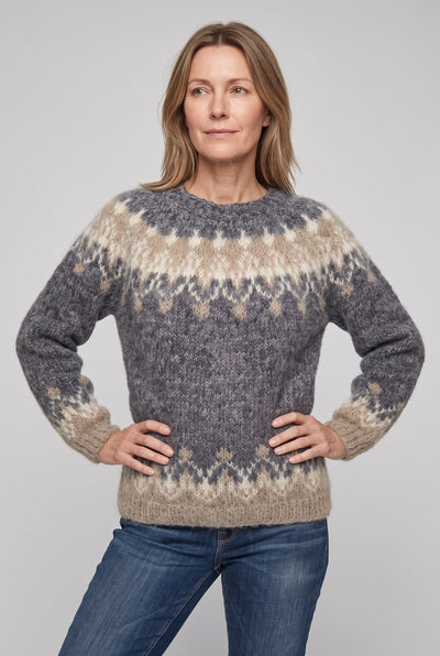 Pull Femme | Jacquard Motif Flocons Col Rond Bords Contrastés - 1
