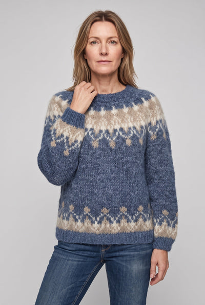 Pull Femme | Jacquard Motif Flocons Col Rond Bords Contrastés - 5