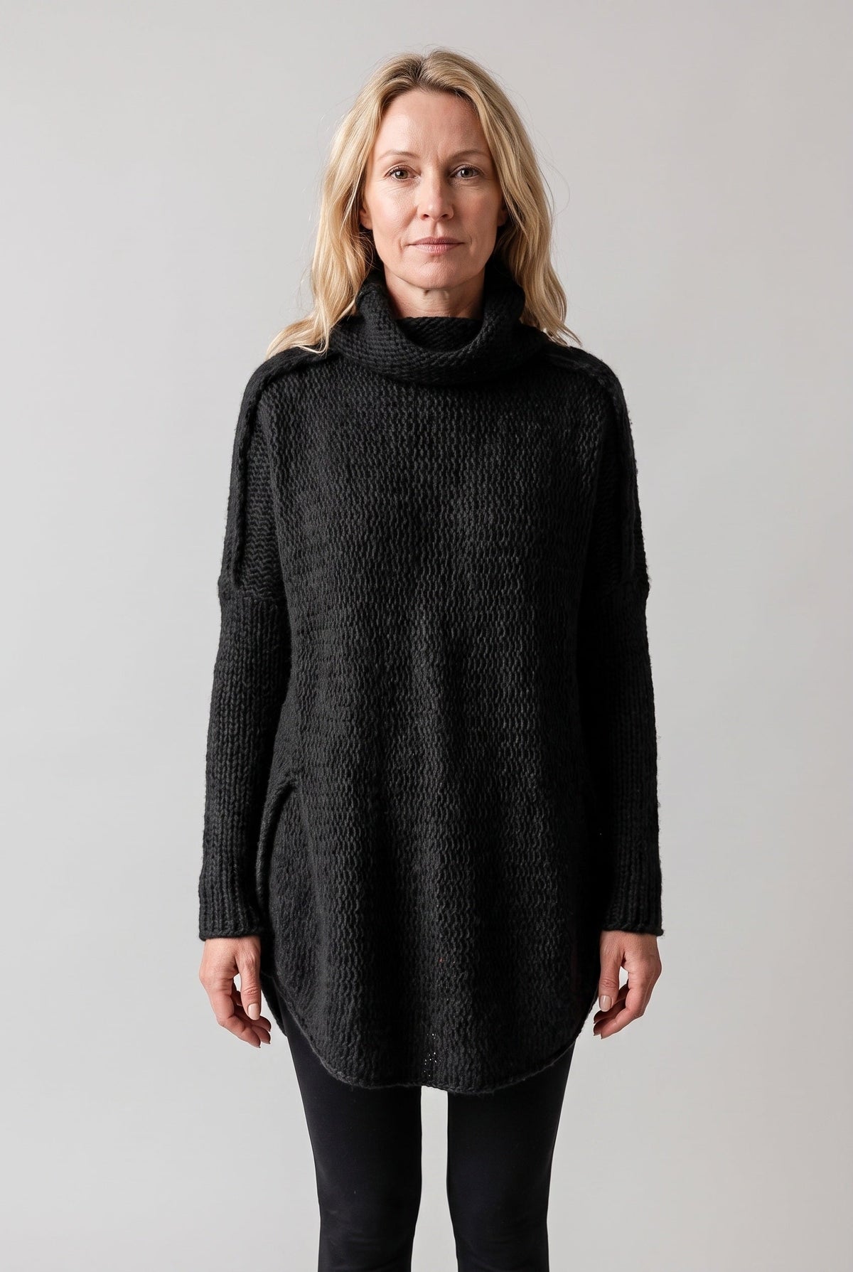 Pull Femme | Long Col Cheminée Maille Côtelée Ourlet Arrondi - 1