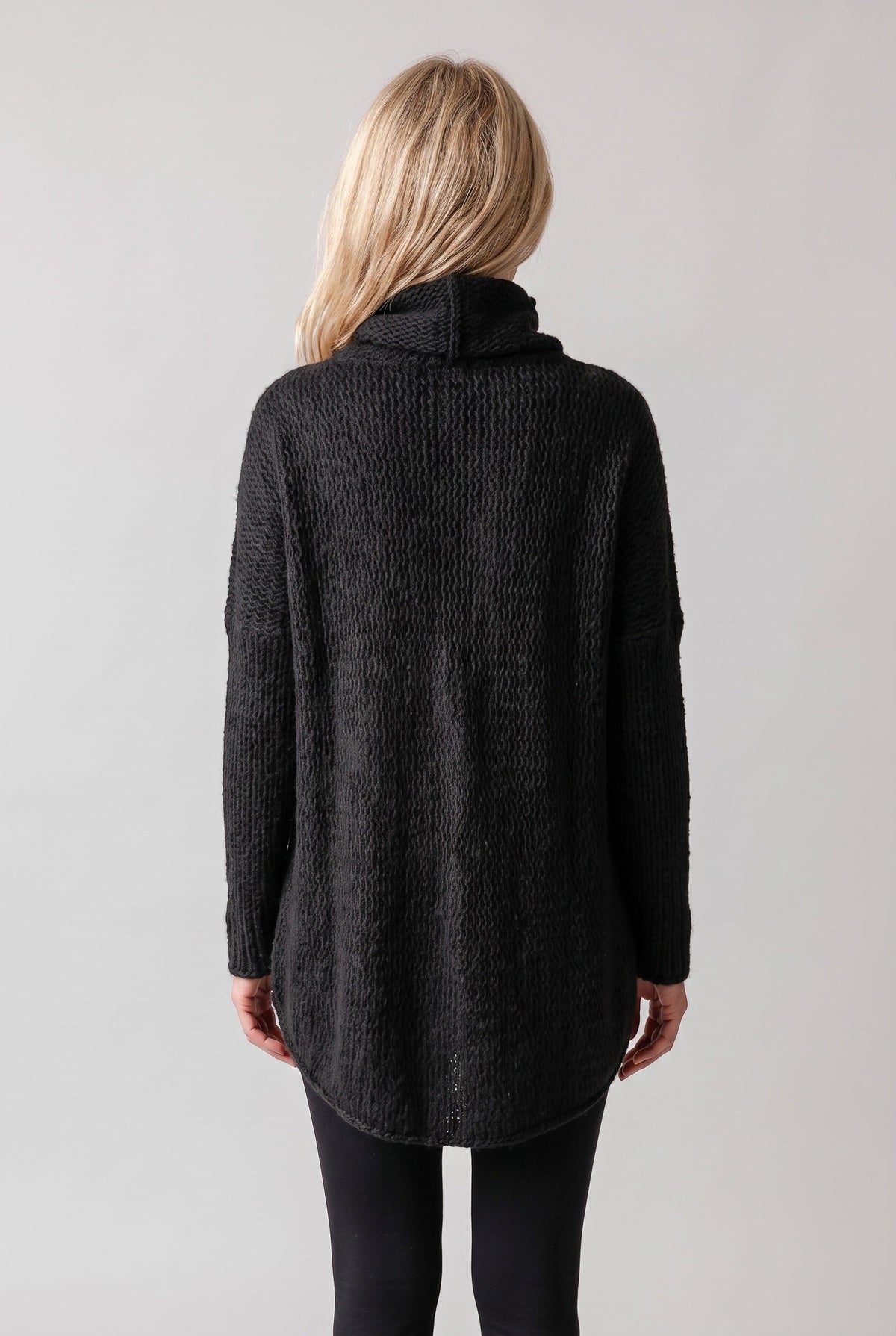 Pull Femme | Long Col Cheminée Maille Côtelée Ourlet Arrondi - 2