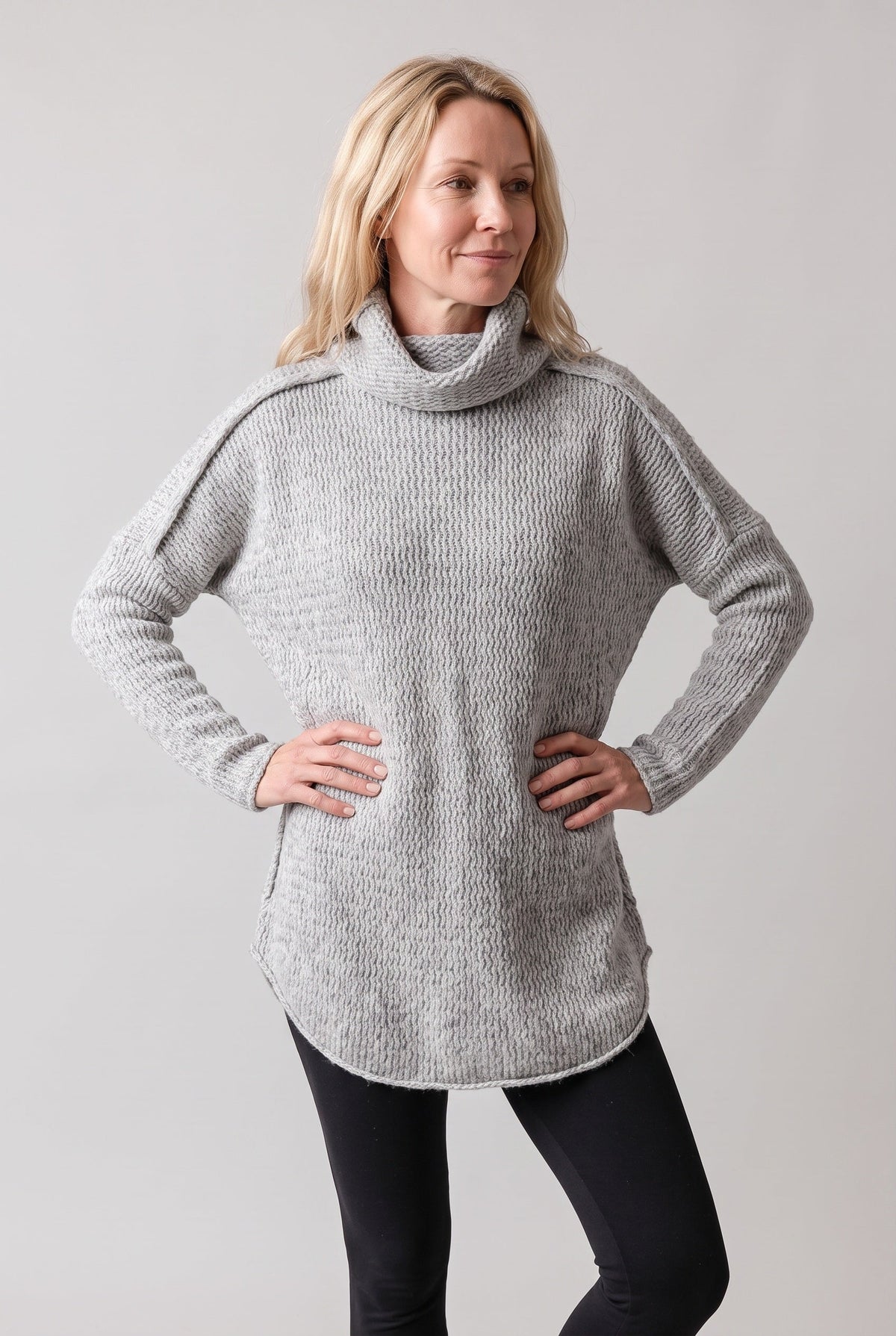 Pull Femme | Long Col Cheminée Maille Côtelée Ourlet Arrondi - 4