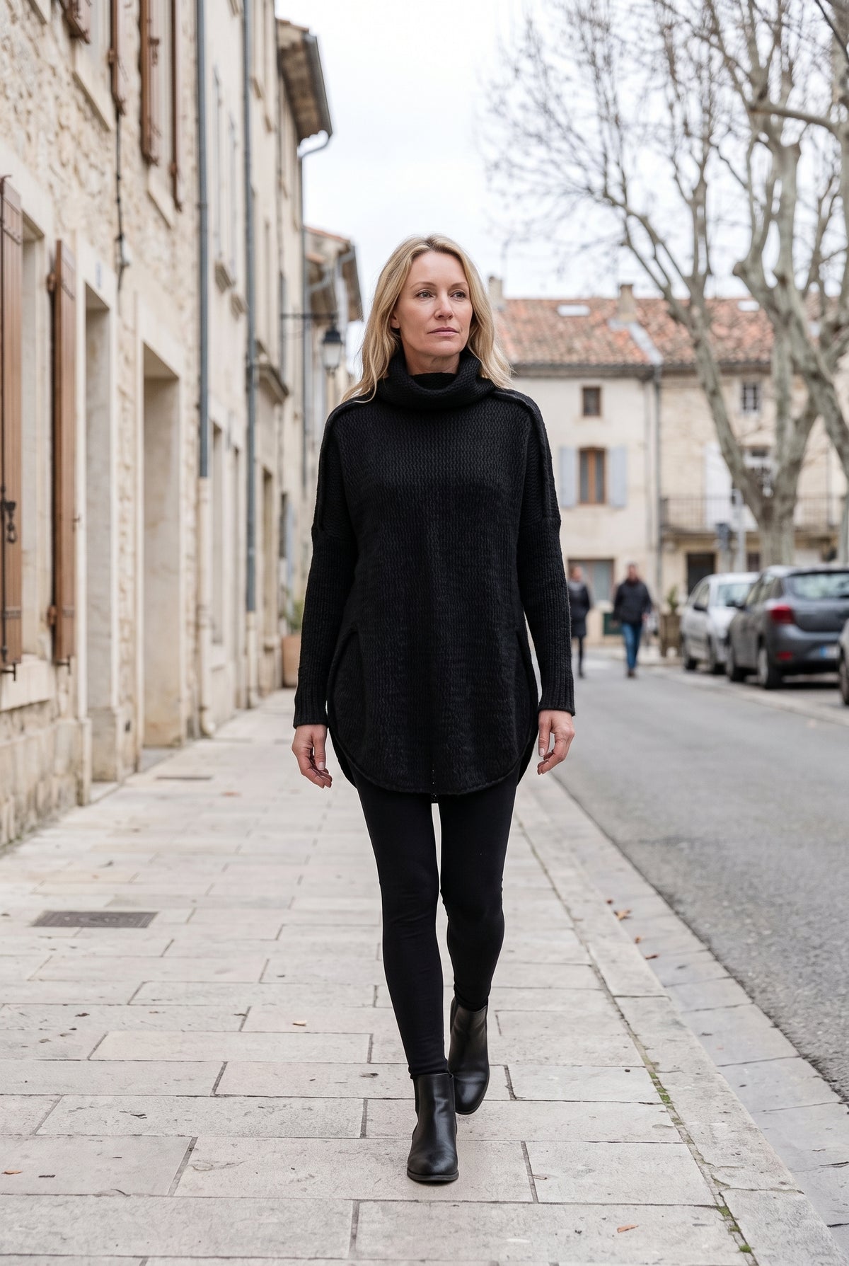 Pull Femme | Long Col Cheminée Maille Côtelée Ourlet Arrondi - 5