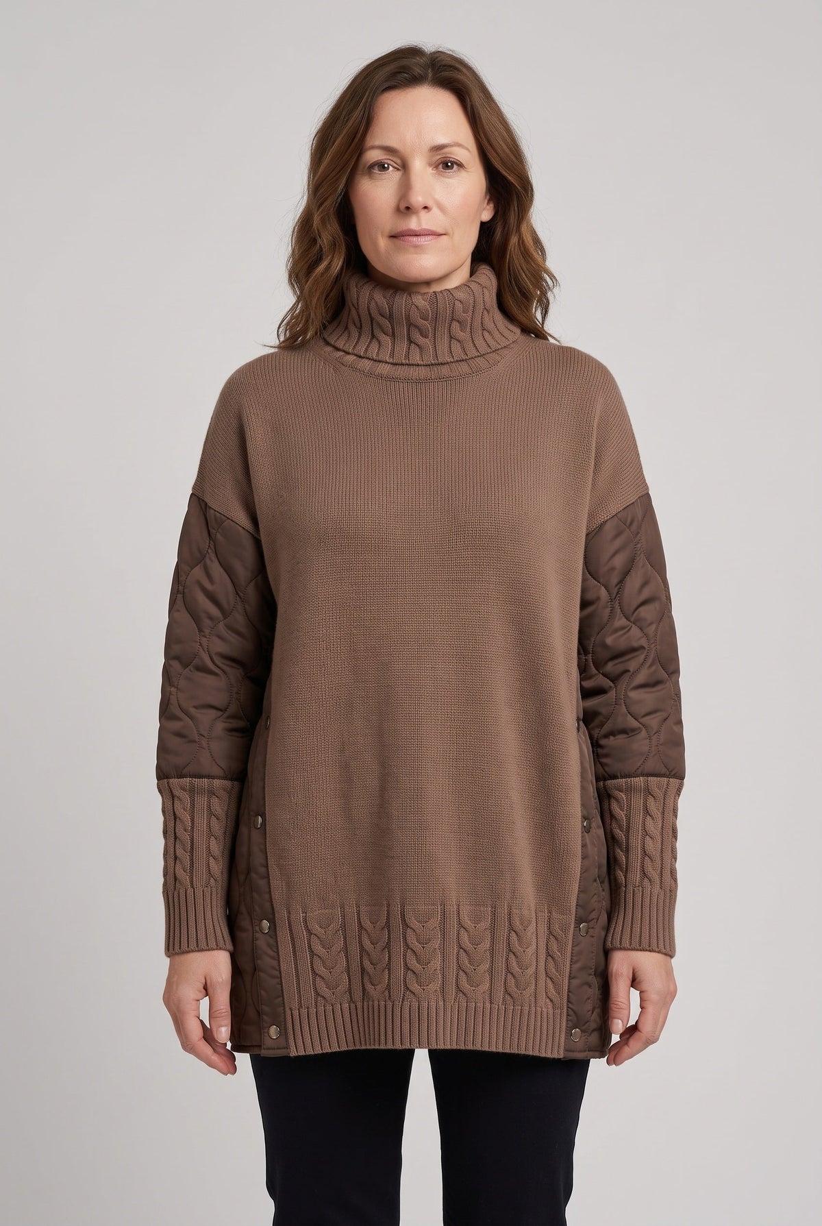 Pull Femme | Long Col Roulé Empiècements Matelassés - 1
