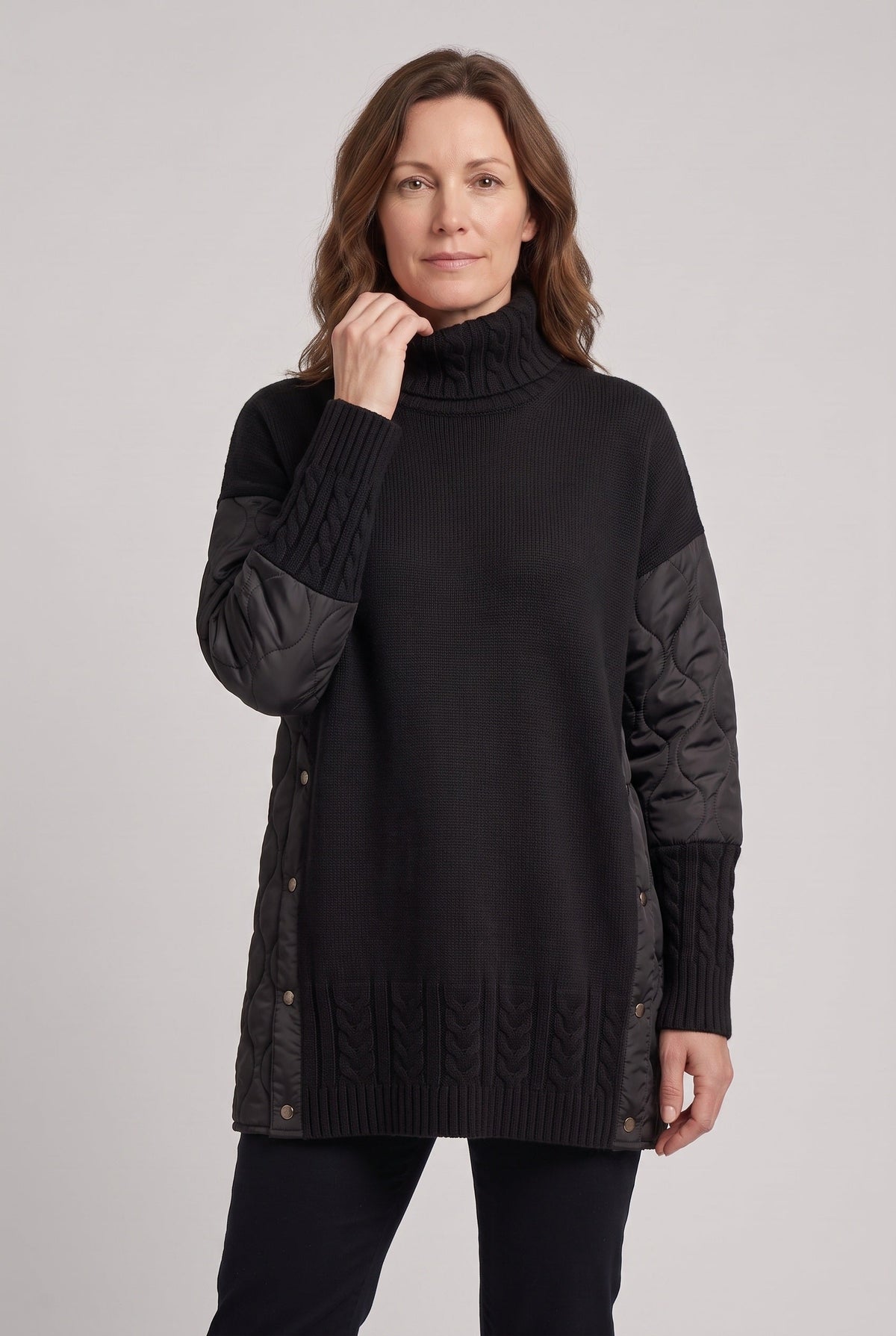 Pull Femme | Long Col Roulé Empiècements Matelassés - 4