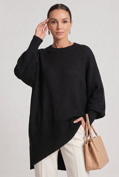 Pull Femme | Oversize Col Rond Ourlet Asymétrique - 5