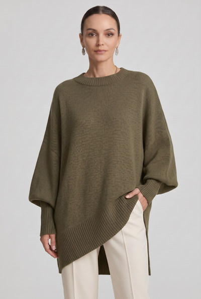 Pull Femme | Oversize Col Rond Ourlet Asymétrique - 8