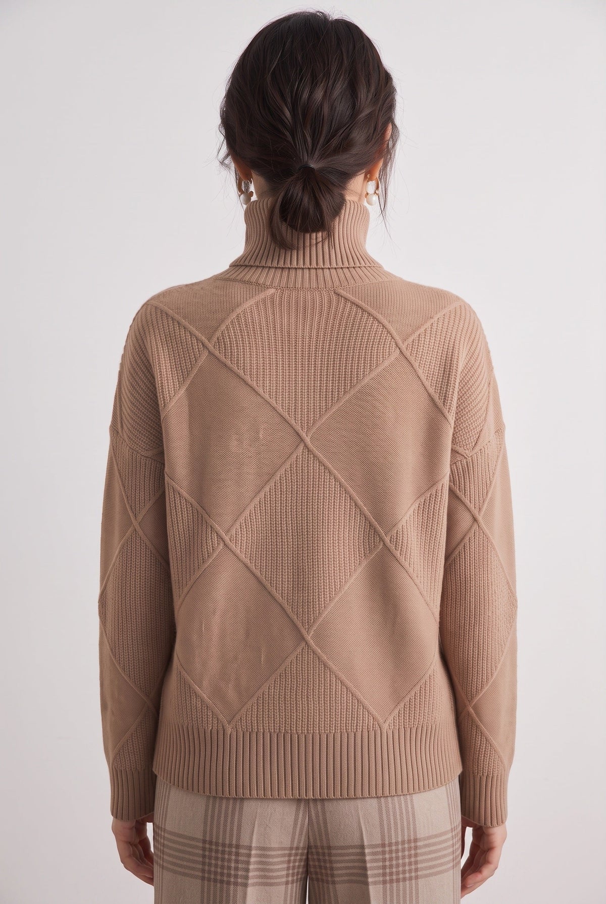 Pull Femme | Torsadé Col Roulé Motif Losanges Coupe Ample - 2
