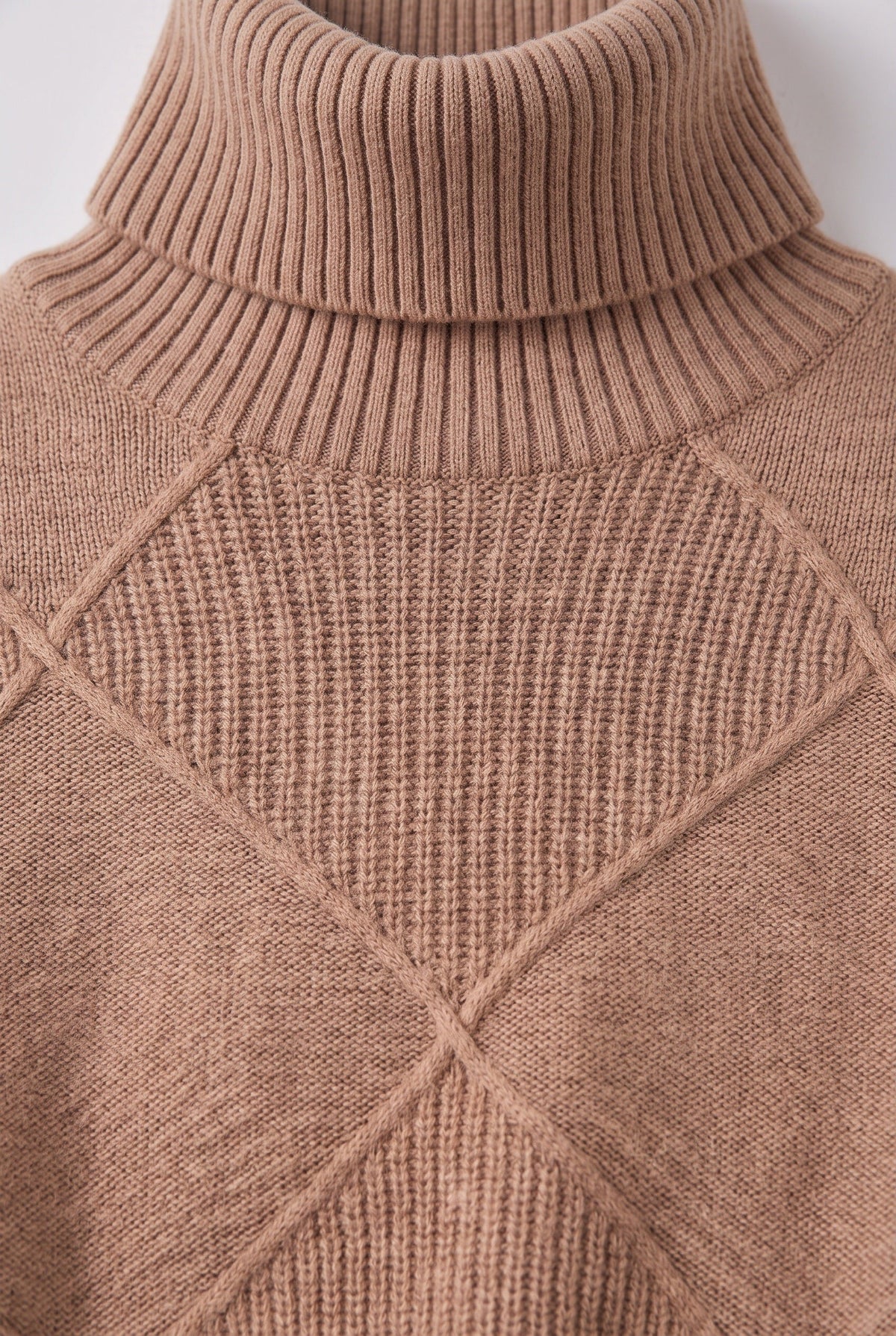 Pull Femme | Torsadé Col Roulé Motif Losanges Coupe Ample - 3