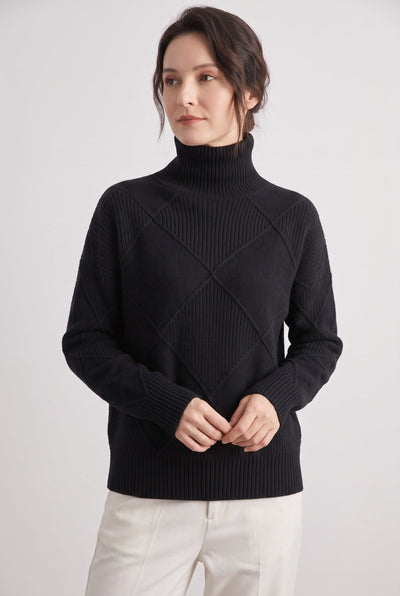 Pull Femme | Torsadé Col Roulé Motif Losanges Coupe Ample - 6