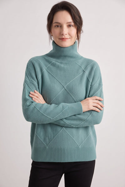 Pull Femme | Torsadé Col Roulé Motif Losanges Coupe Ample - 9