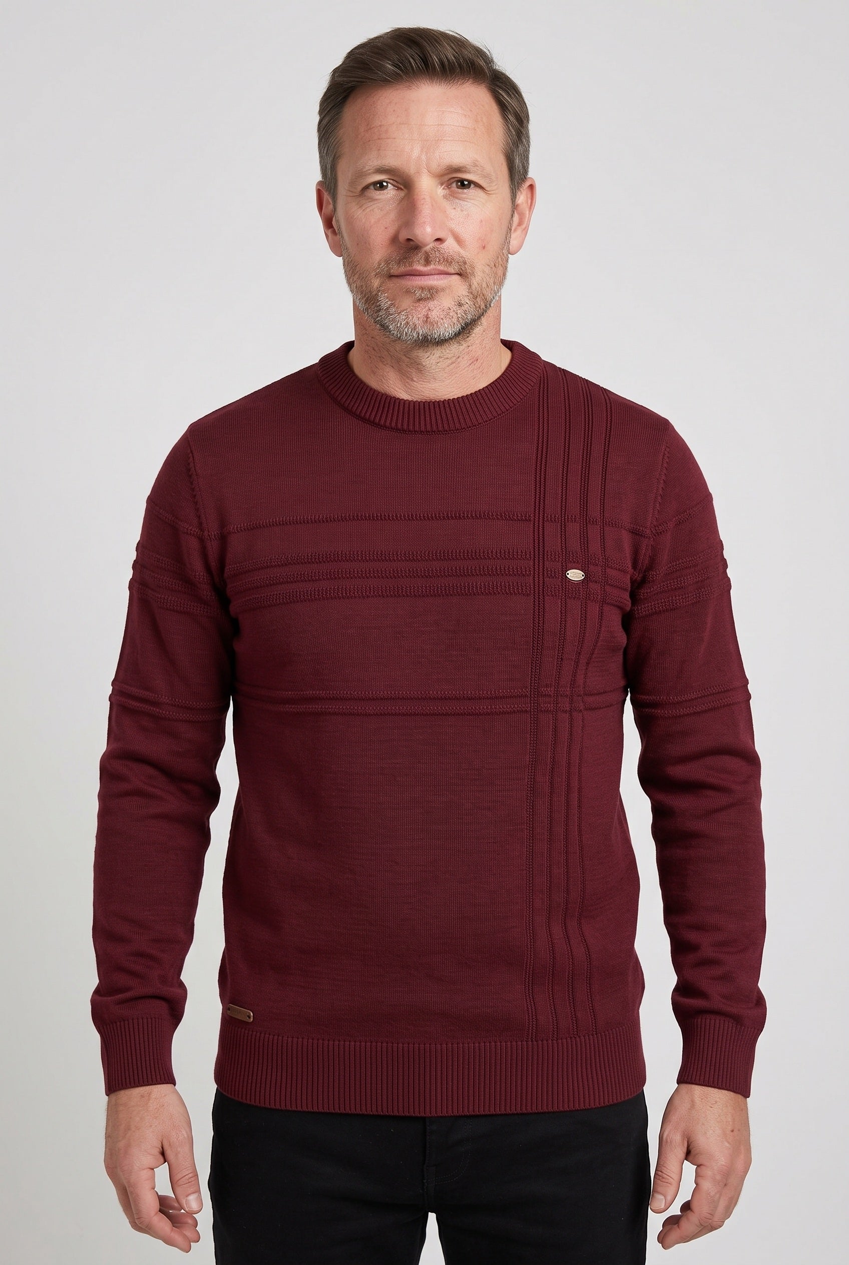 Pull Homme | Col Rond Rayures Ton sur Ton Bords Côtelés - 1
