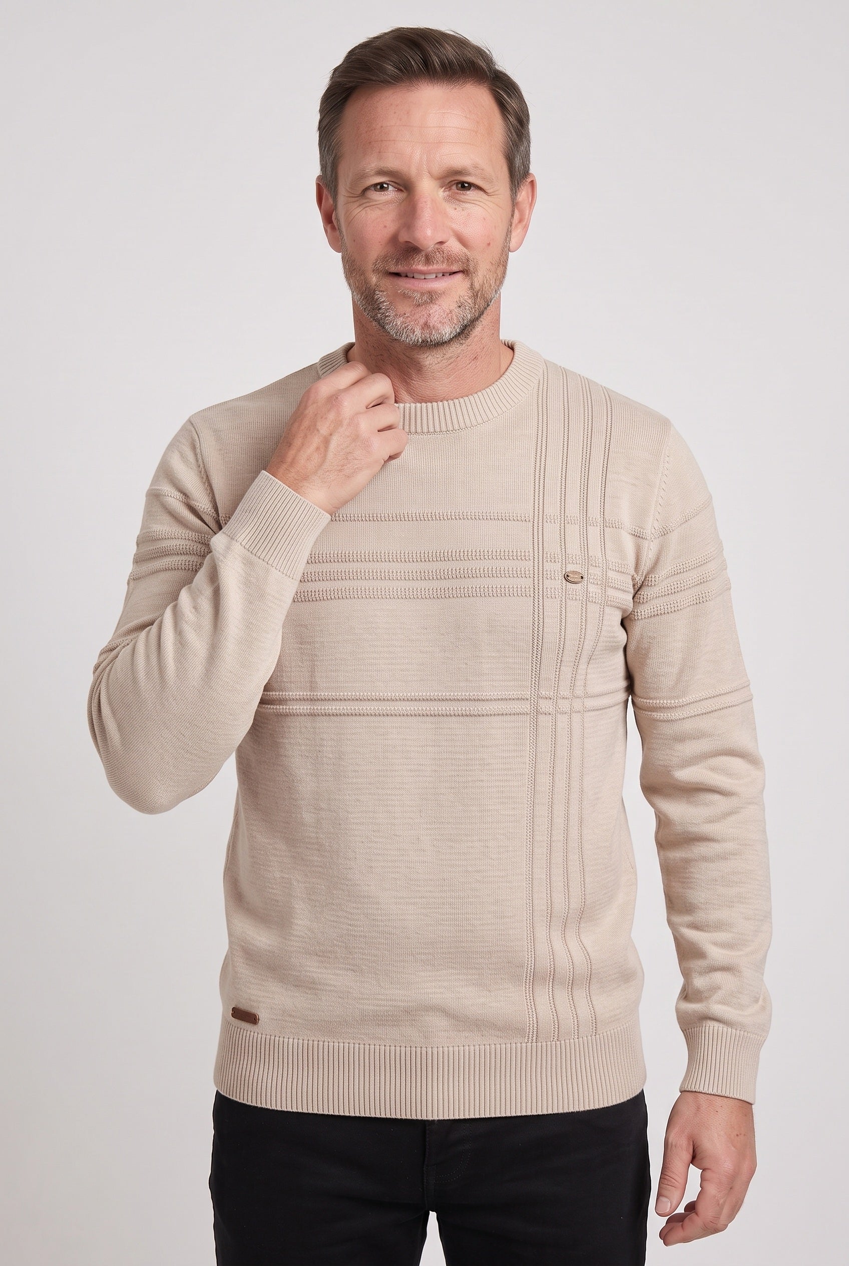 Pull Homme | Col Rond Rayures Ton sur Ton Bords Côtelés - 6