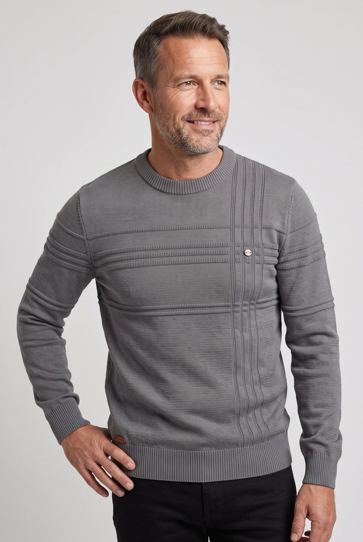 Pull Homme | Col Rond Rayures Ton sur Ton Bords Côtelés - 7