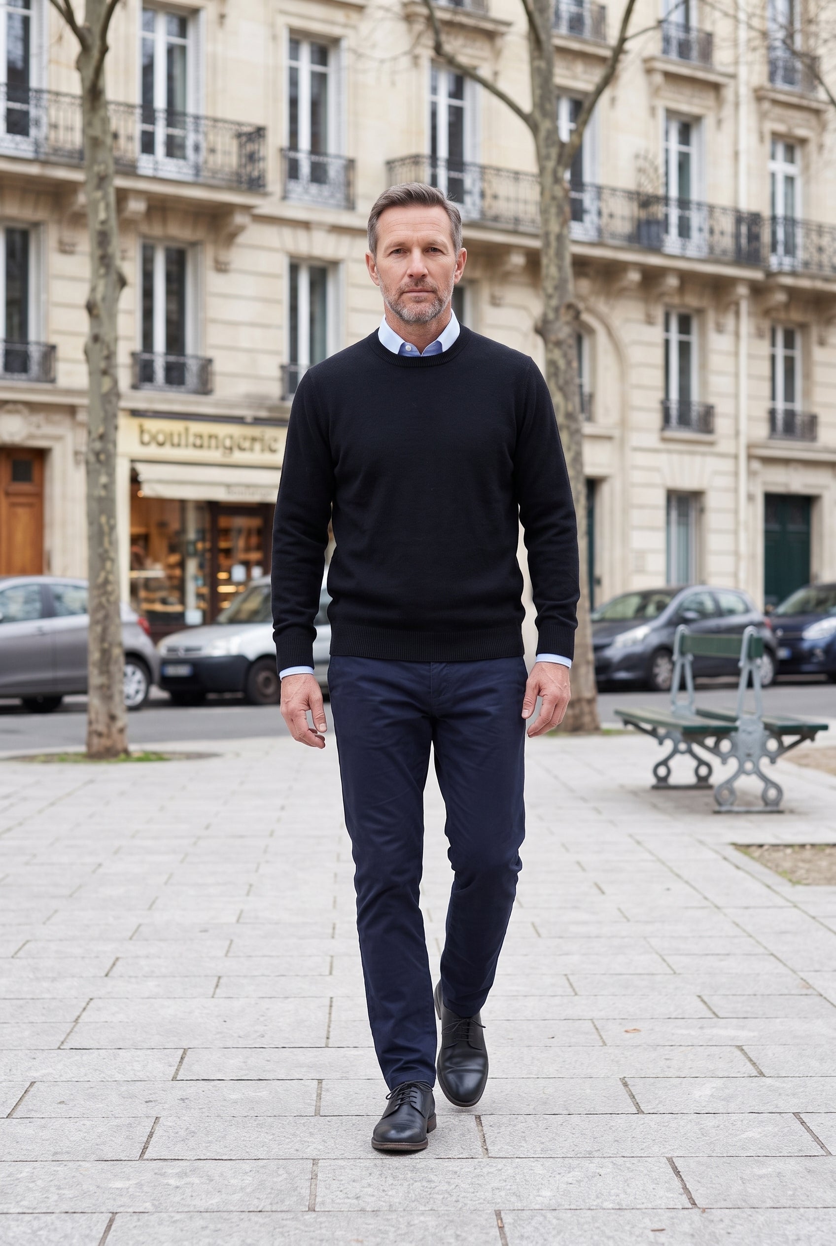 Pull Homme | Col Rond ou Col V Maille Fine Bords Côtelés - Noir - Col rond