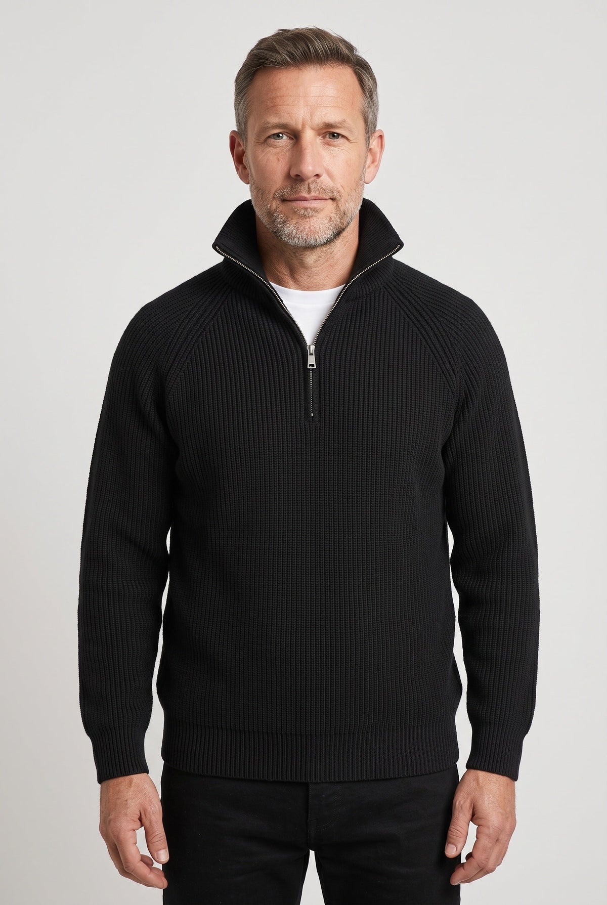 Pull Homme | Col Zippé Maille Côtelée Épaisse Manches Raglan - 1