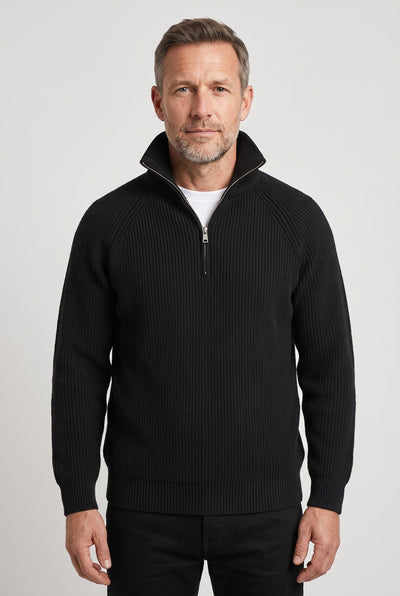 Pull Homme | Col Zippé Maille Côtelée Épaisse Manches Raglan - 1