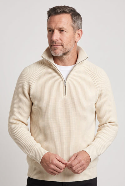 Pull Homme | Col Zippé Maille Côtelée Épaisse Manches Raglan - 6