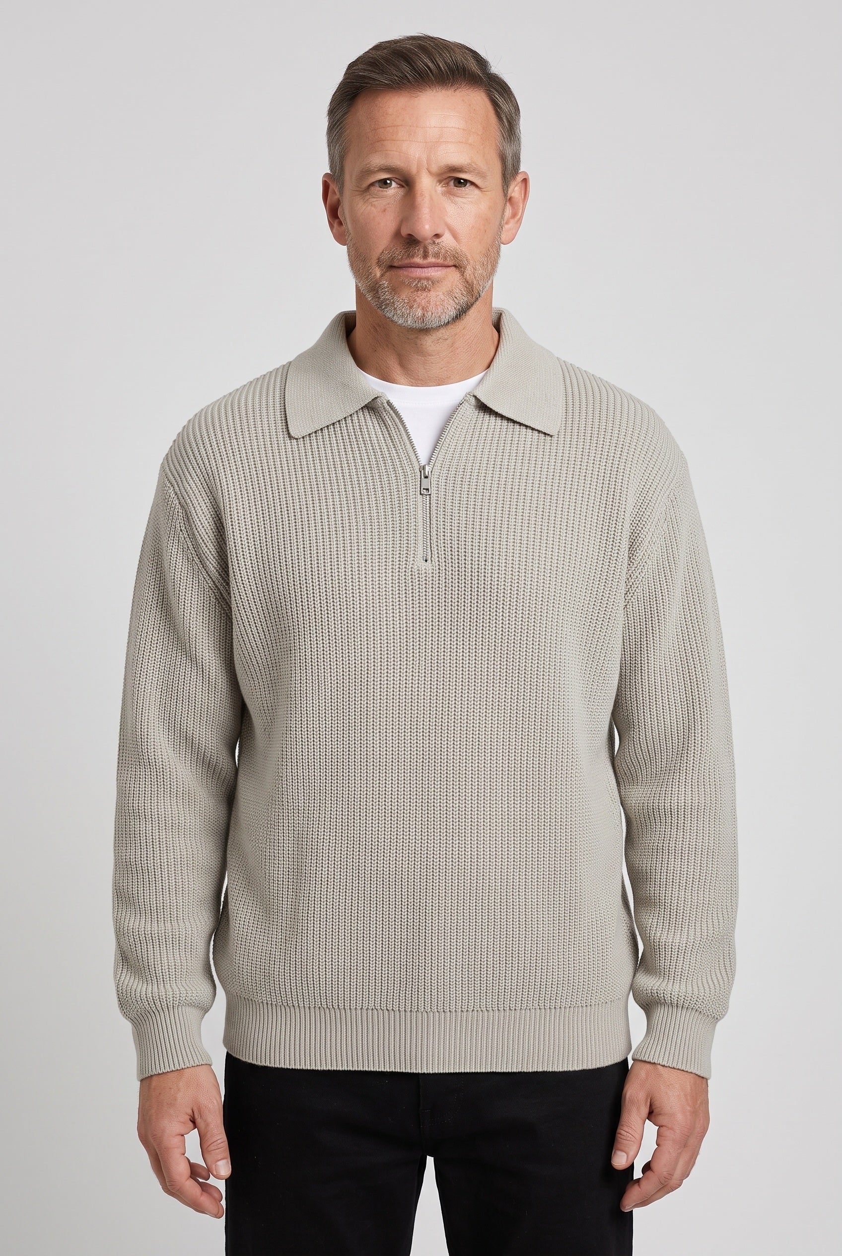 Pull Homme | Col Zippé Maille Côtelée Épaules Tombantes - 1