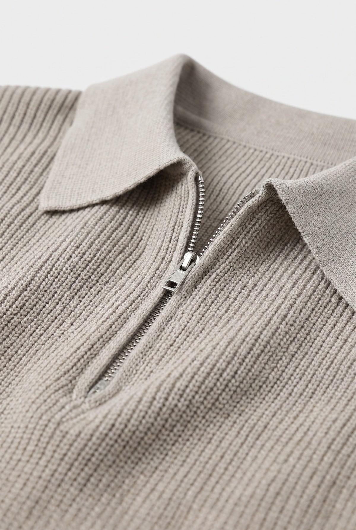 Pull Homme | Col Zippé Maille Côtelée Épaules Tombantes - 3