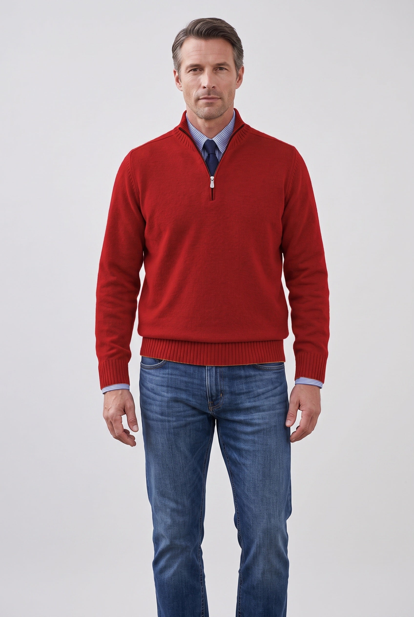 Pull Homme | Col Zippé Maille Fine Manches Montées Bords Côtelés - 1