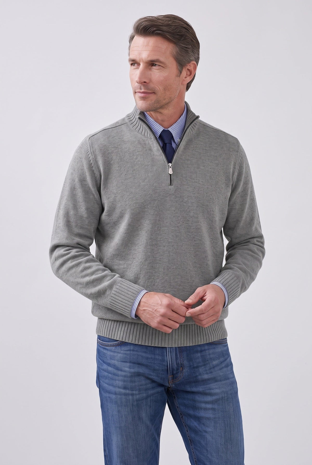 Pull Homme | Col Zippé Maille Fine Manches Montées Bords Côtelés - 5