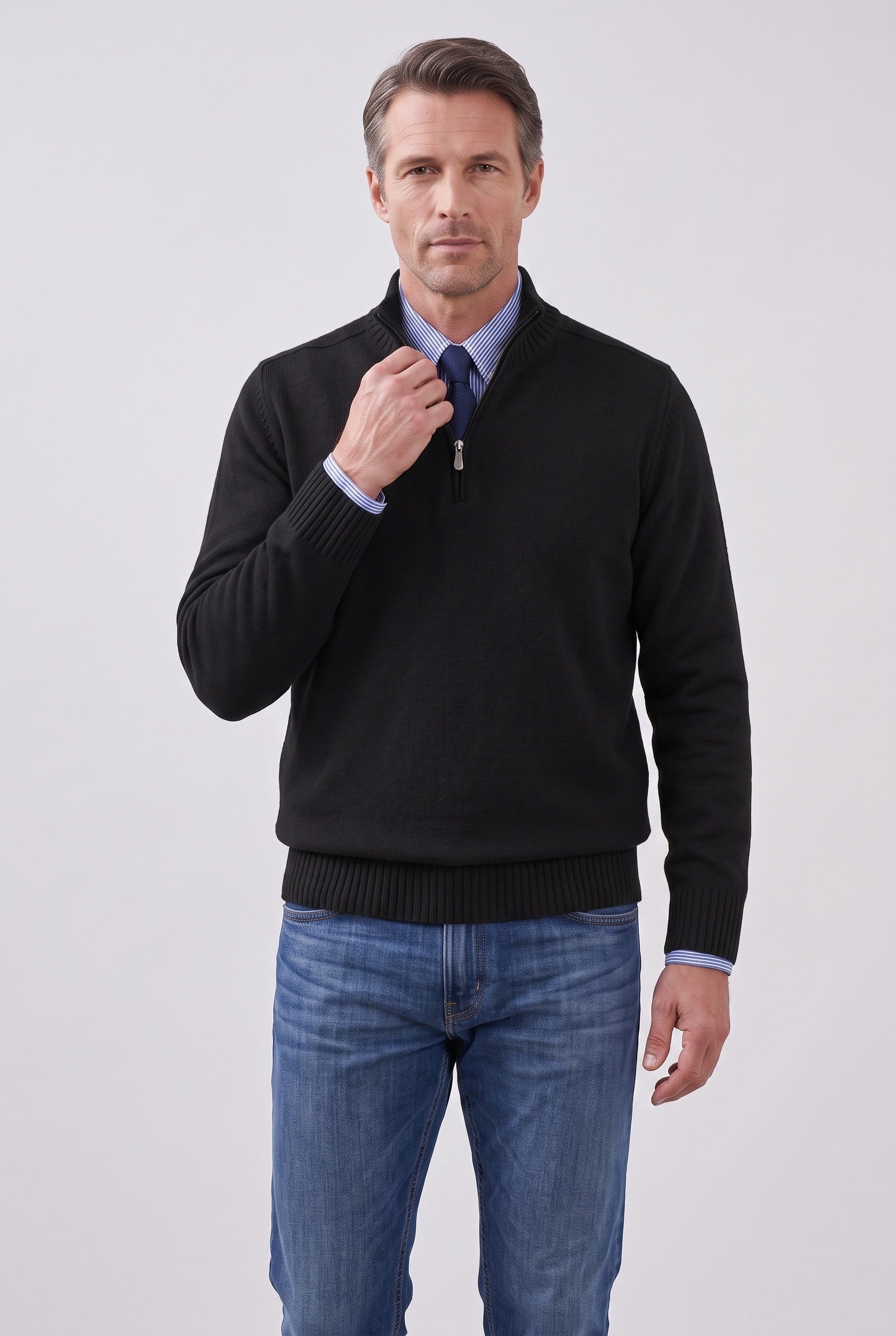 Pull Homme | Col Zippé Maille Fine Manches Montées Bords Côtelés - 6