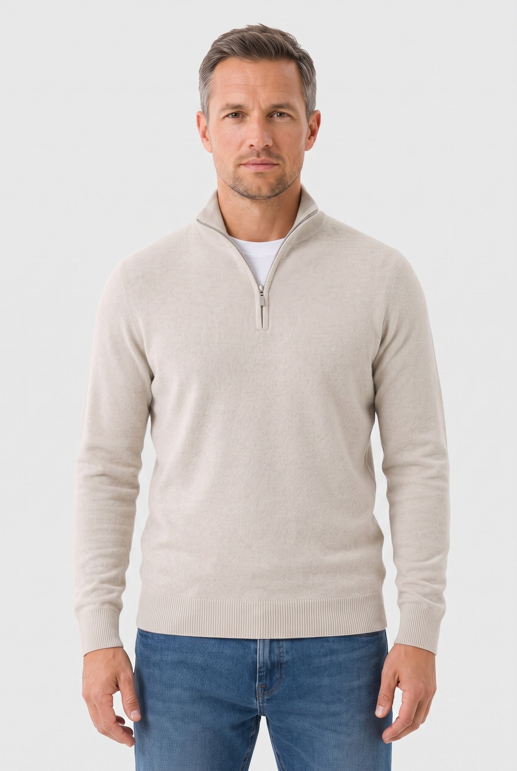 Pull Homme | Col Zippé Montant Maille Fine Chinée Bords Côtelés - 1