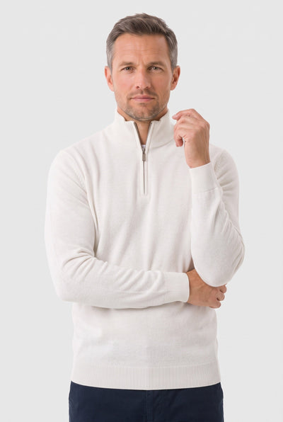 Pull Homme | Col Zippé Montant Maille Fine Chinée Bords Côtelés - 11