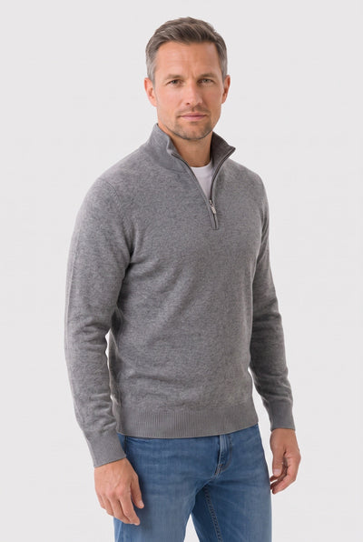 Pull Homme | Col Zippé Montant Maille Fine Chinée Bords Côtelés - 12