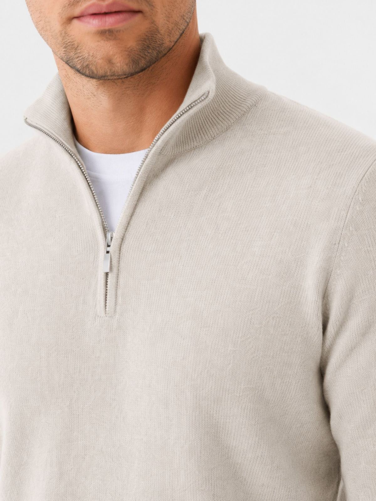 Pull Homme | Col Zippé Montant Maille Fine Chinée Bords Côtelés - 4