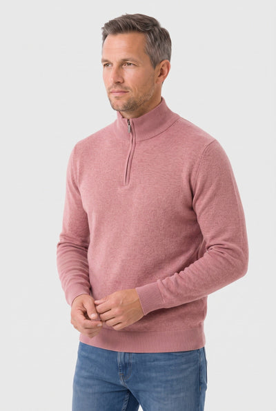 Pull Homme | Col Zippé Montant Maille Fine Chinée Bords Côtelés - 7