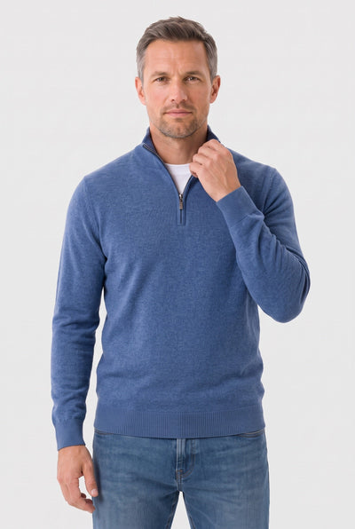 Pull Homme | Col Zippé Montant Maille Fine Chinée Bords Côtelés - 8