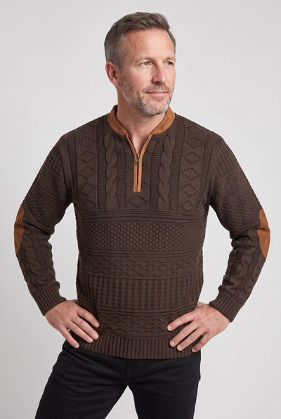 Pull Homme | Col Zippé Torsadé Coudières Contrastées - 4
