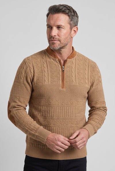 Pull Homme | Col Zippé Torsadé Coudières Contrastées - 5