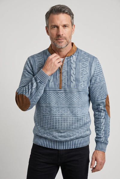 Pull Homme | Col Zippé Torsadé Coudières Contrastées - 6