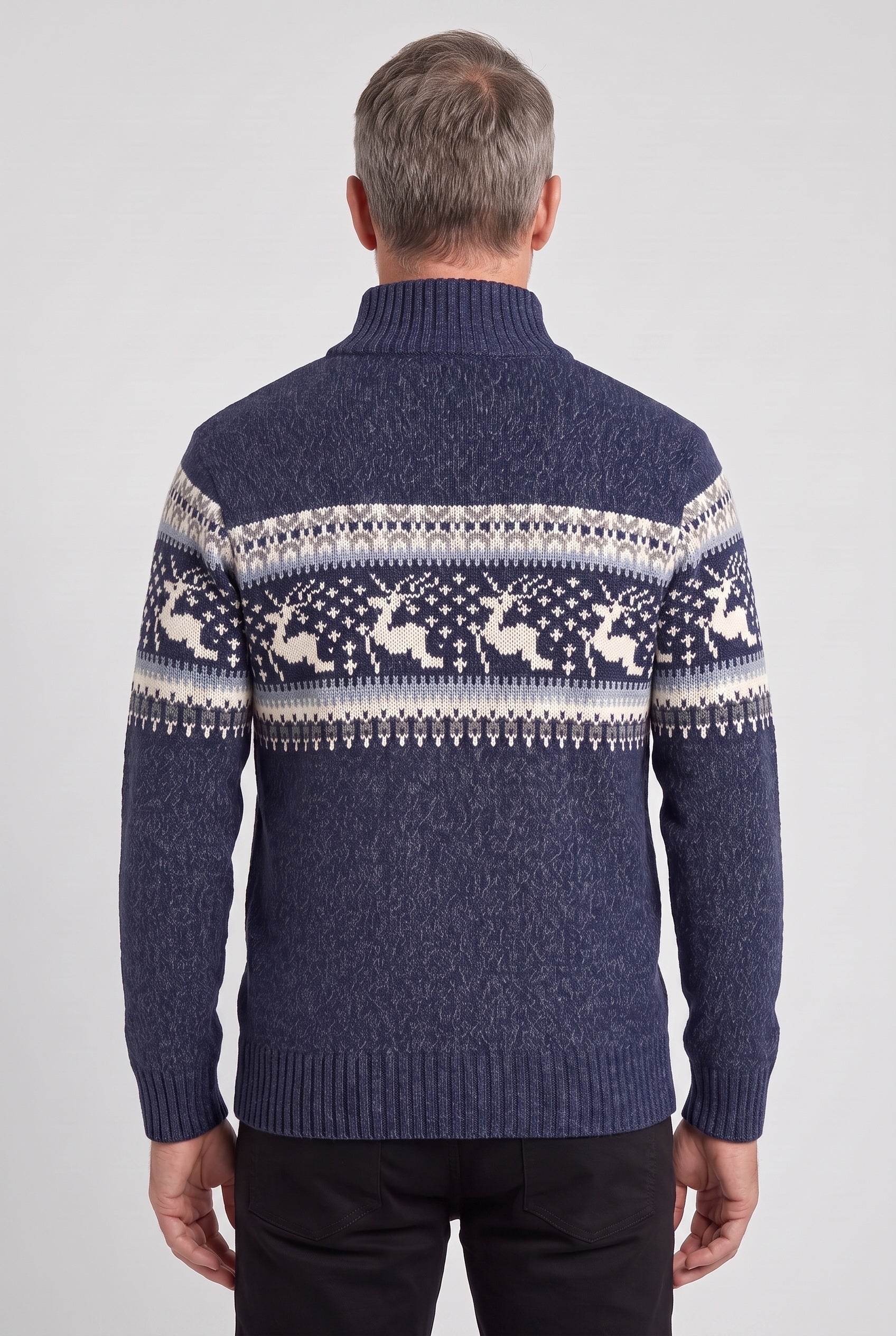 Pull Homme | Jacquard Demi-Zip Col Montant Bords Côtelés - 2