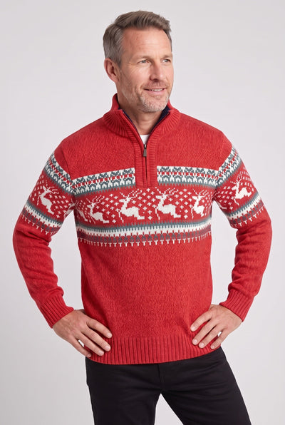 Pull Homme | Jacquard Demi-Zip Col Montant Bords Côtelés - 5