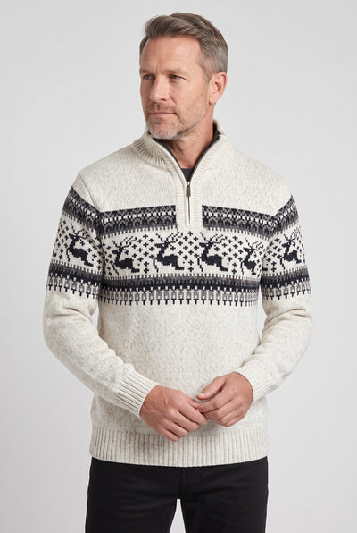 Pull Homme | Jacquard Demi-Zip Col Montant Bords Côtelés - 6