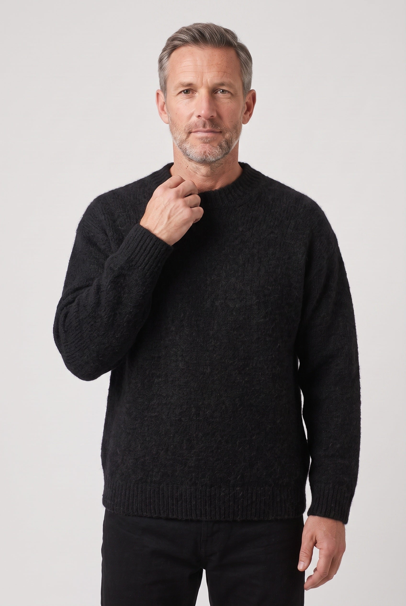Pull Homme | Maille Grattée Épaules Tombantes Col Rond Côtelé - 6