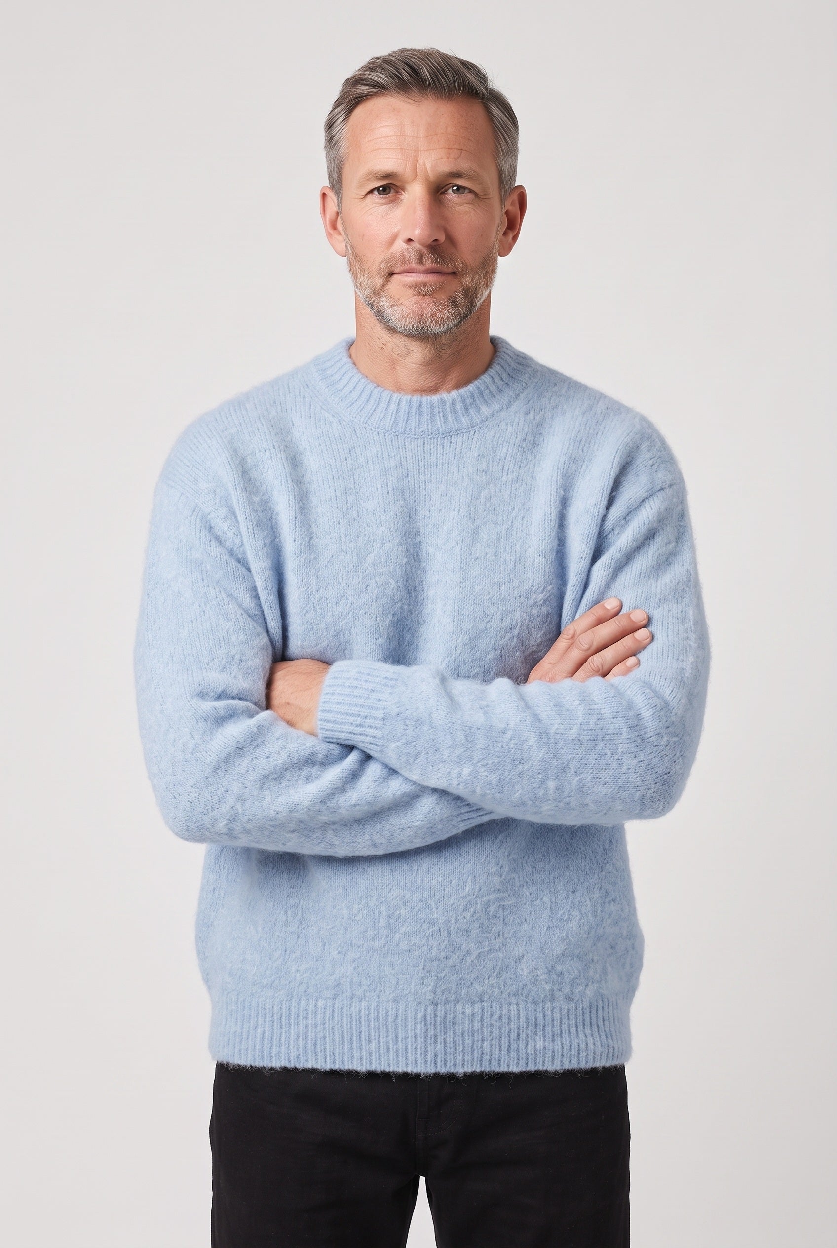 Pull Homme | Maille Grattée Épaules Tombantes Col Rond Côtelé - 8
