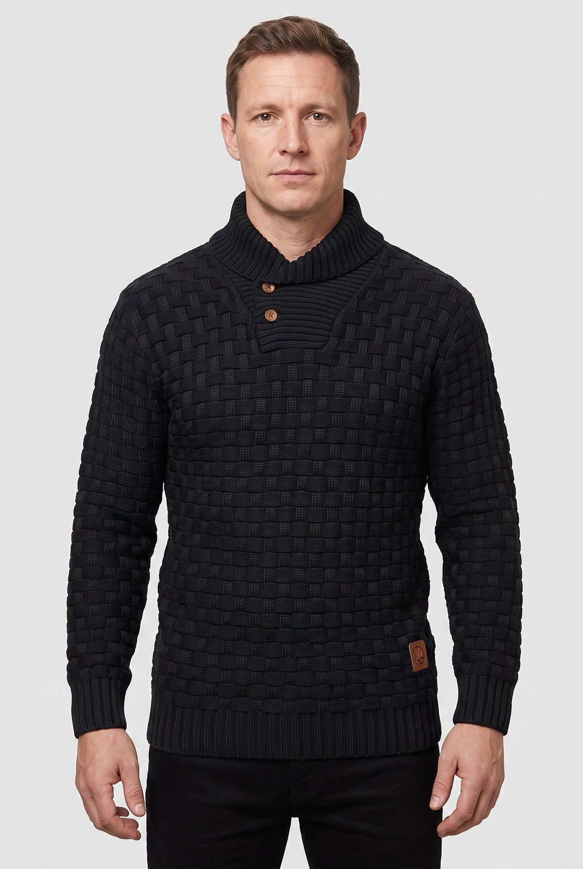 Pull Homme | Patte Boutonnée Col Châle Maille Tressée - 1