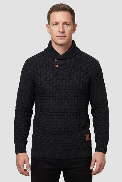 Pull Homme | Patte Boutonnée Col Châle Maille Tressée - 1