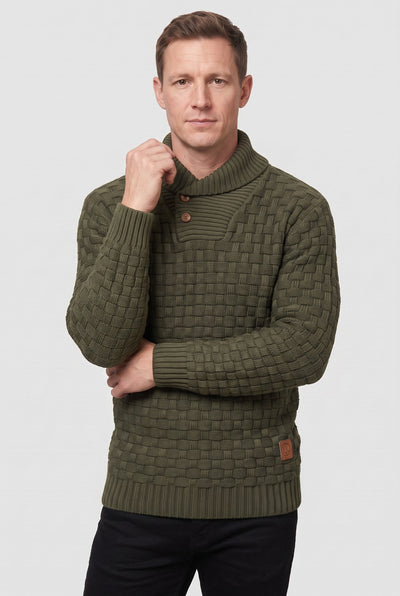 Pull Homme | Patte Boutonnée Col Châle Maille Tressée - 10